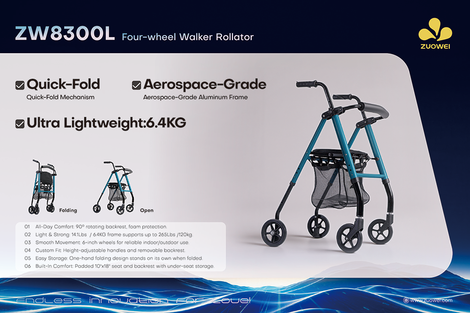 ZW8300L Four-wheel Walker Rollator