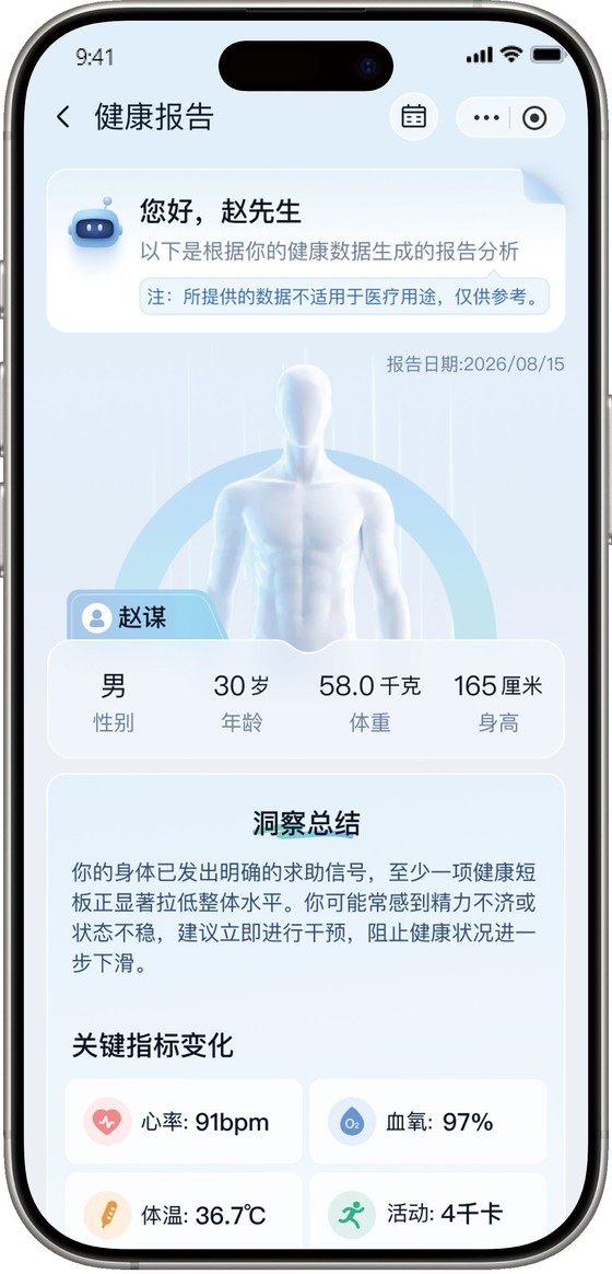 Daily health report screen